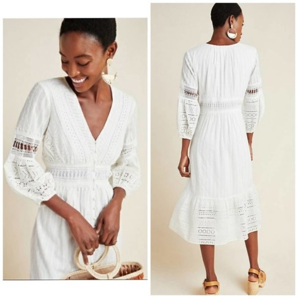 ANTHROPOLOGIE ebba eyelet midi white dress 0